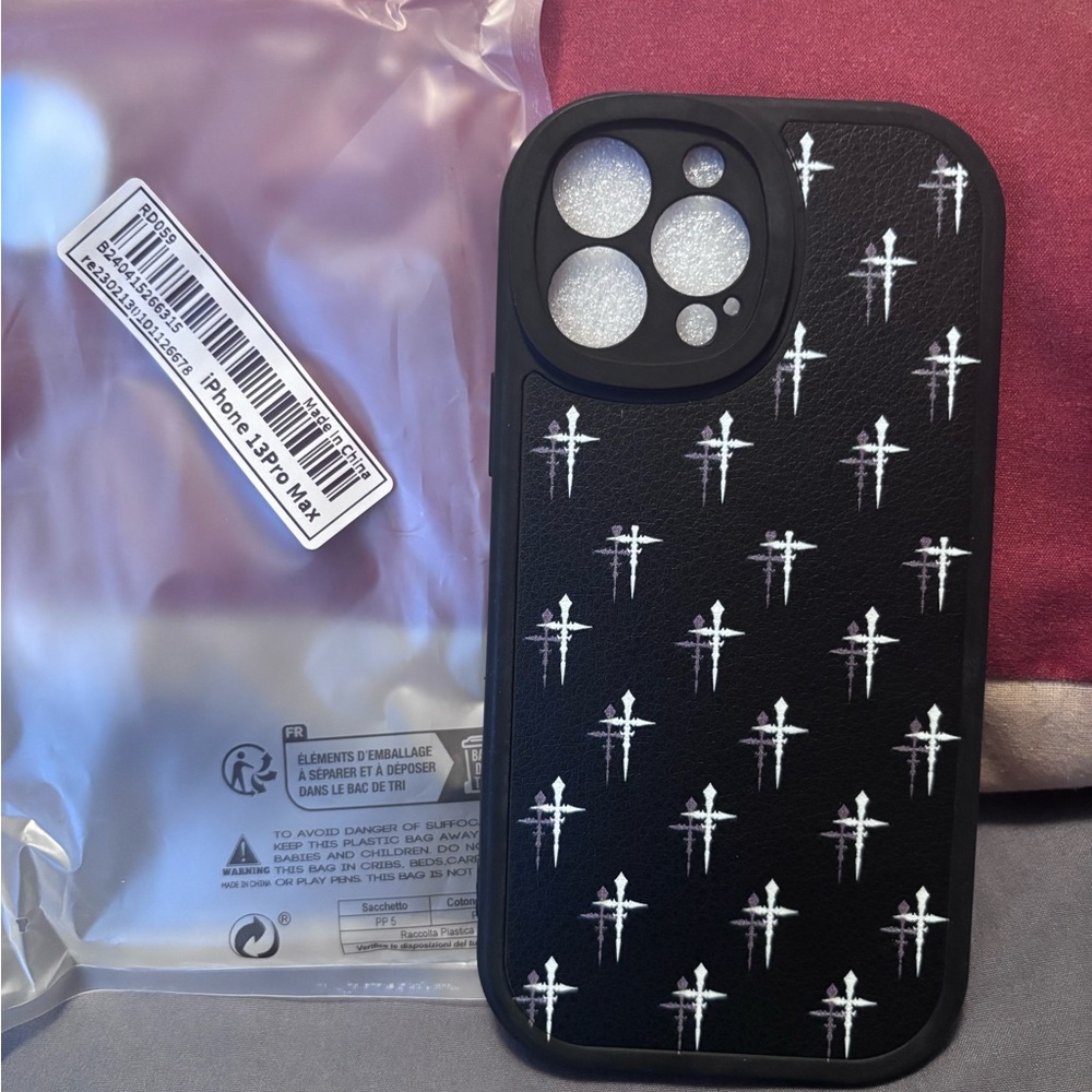 ROMWE Black Phone Case with White Cross Pattern for iPhone